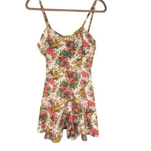 Choice Vintage 90s Floral Romper Womens Large Cotton Lycra Made in USA Ribbed